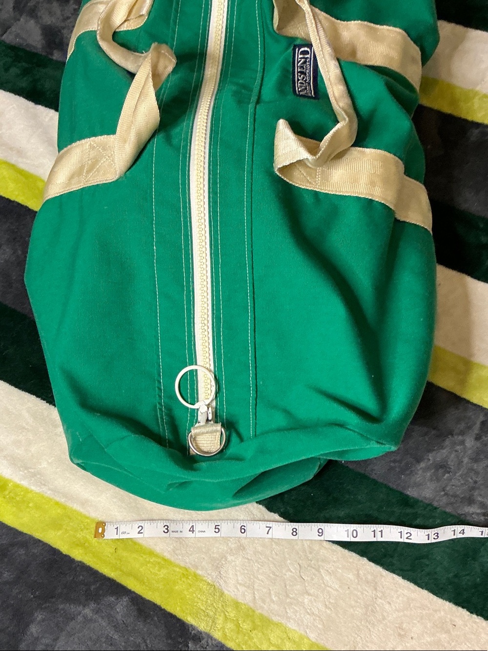 Vintage Lands' End Emerald Green Canvas Tote with Cream Handles - Picture 7 of 8